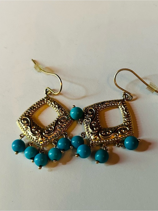 Jacmel Jewelry Jewelry - Vintage JCM (Jacmel Jewelry) 14K Gold Turquoise Chandelier Earrings